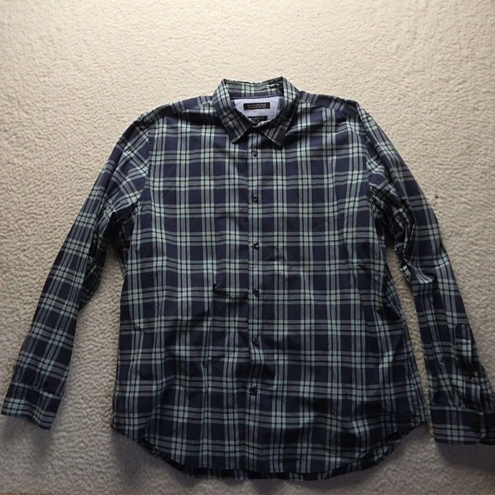 Banana Republic Shirt Mens XL Blue Plaid Long Sleeve Camden Fit Button-Up Casual